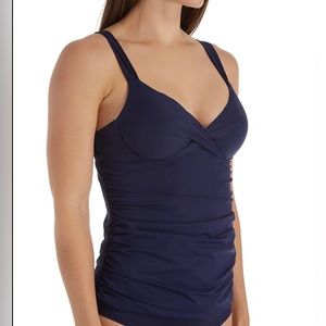 🩱ANNE COLE Navy Swim Tank Top Tankini Swimsuit Resort Beach Cruise Vacation